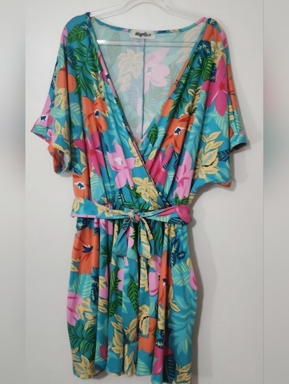 EUC Haptics Romper Tropical Botanical Resortwear Floral Adjustable Tie Waist 1X